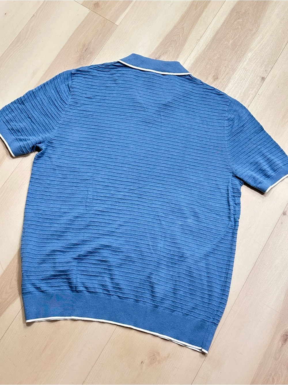 TED BAKER LONDON Durdle Textured Striped Knit Polo Shirt In Blue Sz 6 Casual - Picture 6 of 11